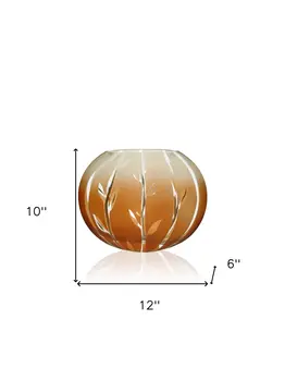 10" Brown Leaf Oval Lead Free Crystal Table Vase