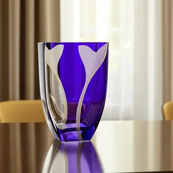 11" Clear And Purple Floral Lead Free Crystal Table Vase