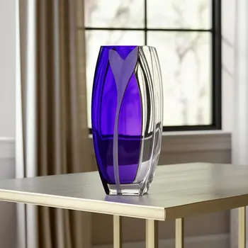14" Clear And Purple Lead Free Crystal Table Vase