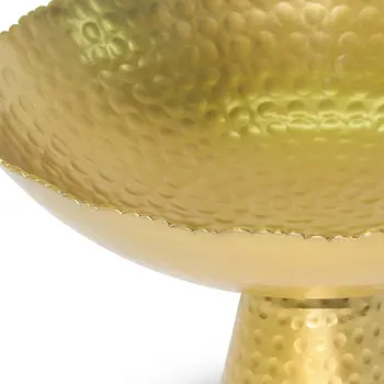 13" Gold Aluminum Torn Edge Round Pedestal Centerpiece Bowl