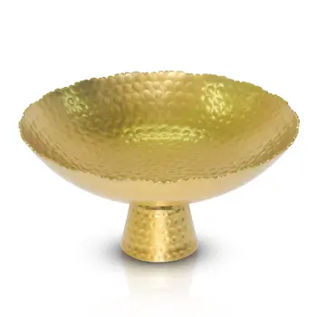 13" Gold Aluminum Torn Edge Round Pedestal Centerpiece Bowl