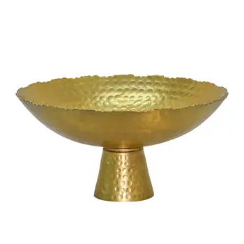 13" Gold Aluminum Torn Edge Round Pedestal Centerpiece Bowl