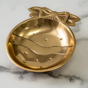 6" Gold Aluminum Christmas Ornament Round Candy or Nut Bowl