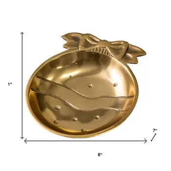 6" Gold Aluminum Christmas Ornament Round Candy or Nut Bowl