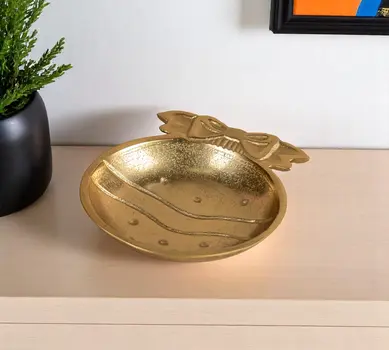 6" Gold Aluminum Christmas Ornament Round Candy or Nut Bowl
