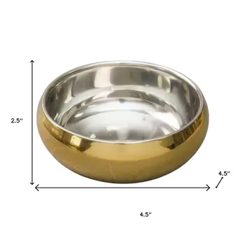 5" Gold And Silver Stainless Steel Double Wall Round Candy or Nut Bowl