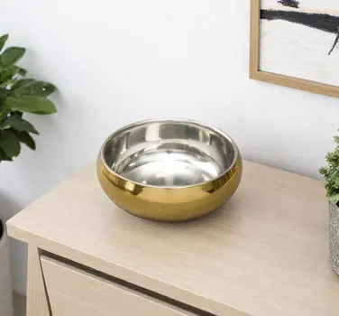 5" Gold And Silver Stainless Steel Double Wall Round Candy or Nut Bowl