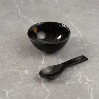 4" Black Horn Round Candy or Nut Bowl With Mini Spoon