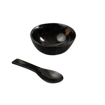 4" Black Horn Round Candy or Nut Bowl With Mini Spoon