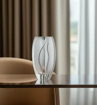 11" Clear And White Abstract Lead Free Crystal Table Vase