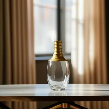 13" Clear And Gold Lead Free Crystal Table Vase