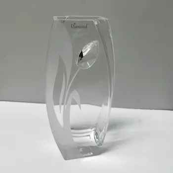 11" Clear And White Lead Free Crystal Table Vase With Crystals