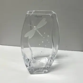 11" Clear And White Dragonfly Lead Free Crystal Table Vase With Crystals