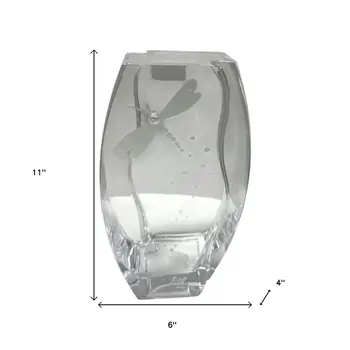 11" Clear And White Dragonfly Lead Free Crystal Table Vase With Crystals