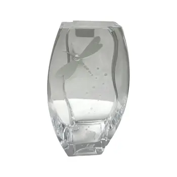 11" Clear And White Dragonfly Lead Free Crystal Table Vase With Crystals
