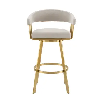 26" Taupe and Gold Fabric and Stainless Steel Low Back Counter Height Swivel Bar Chair