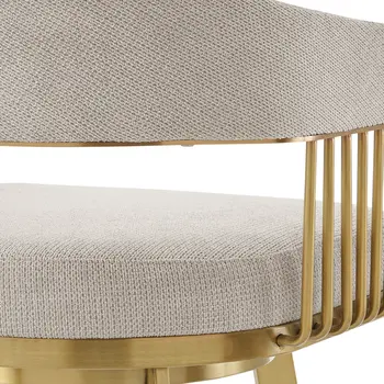26" Taupe and Gold Fabric and Stainless Steel Low Back Counter Height Swivel Bar Chair