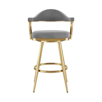 26" Gray and Gold Fabric and Stainless Steel Counter Height Swivel Bar Chair