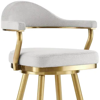 26" Silver and Gold Fabric and Stainless Steel Counter Height Swivel Bar Chair