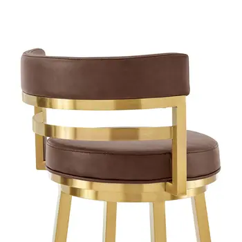 30" Coffee and Gold Faux Leather and Stainless Steel Low Back Bar Height Swivel Bar Chair