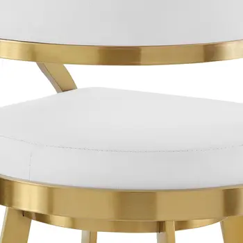 26" White and Gold Faux Leather and Stainless Steel Low Back Counter Height Swivel Bar Chair