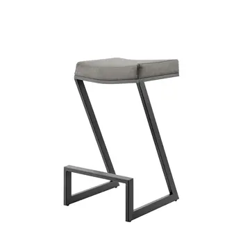 26" Gray and Black Faux Leather and Iron Backless Counter Height Bar Chair