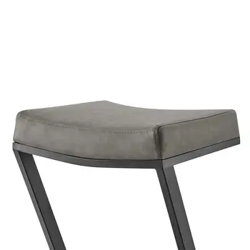 26" Gray and Black Faux Leather and Iron Backless Counter Height Bar Chair