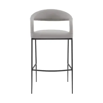 30" Light Gray and Black Faux Leather and Iron Low Back Bar Height Bar Chair