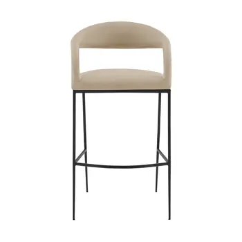 26" Beige and Black Faux Leather and Iron Low Back Counter Height Bar Chair
