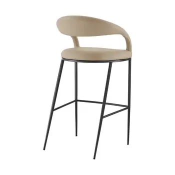 26" Beige and Black Faux Leather and Iron Low Back Counter Height Bar Chair