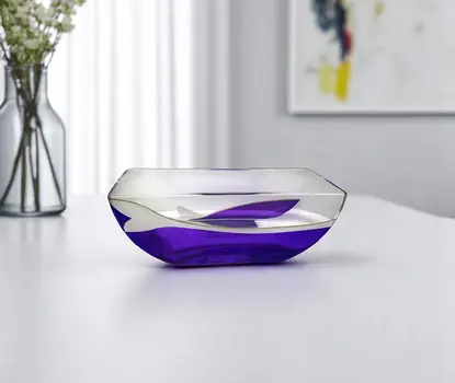 10" Clear And Purple Lead Free Crystal Novelty Centerpiece Bowl