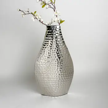 17" Silver Hammered Stainless Steel Table Vase