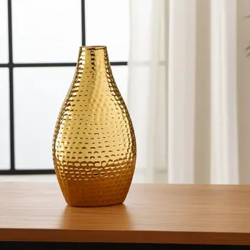 17" Gold Hammered Stainless Steel Table Vase