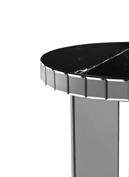20" Silver And Black Faux Marble And Glass Round Mirrored End Table