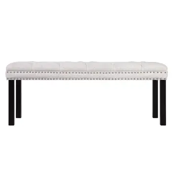 48" Ivory and Black Tufted Velvet Upholstered Bench