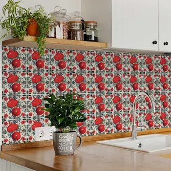 12" x 12" Green And Red Vinyl Arabesque Peel And Stick Removable Tiles