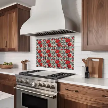 12" x 12" Green And Red Vinyl Arabesque Peel And Stick Removable Tiles