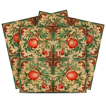 7" x 7" Green And Red Vinyl Arabesque Peel And Stick Removable Tiles