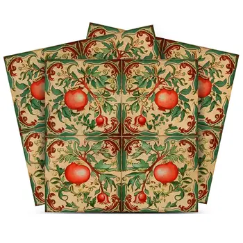 7" x 7" Green And Red Vinyl Arabesque Peel And Stick Removable Tiles