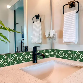 4" x 4" Green Vinyl Arabesque Peel And Stick Removable Tiles