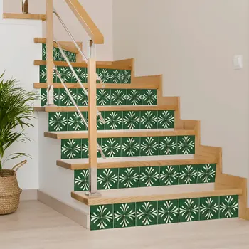 4" x 4" Green Vinyl Arabesque Peel And Stick Removable Tiles
