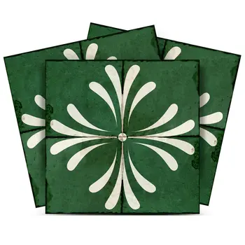 7" x 7" Green Vinyl Arabesque Peel And Stick Removable Tiles