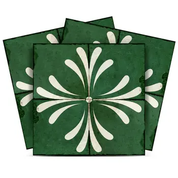 8" x 8" Green Vinyl Arabesque Peel And Stick Removable Tiles