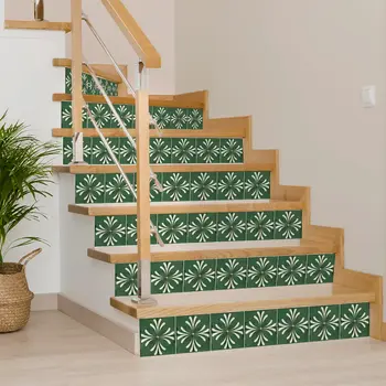 5" x 5" Green Vinyl Arabesque Peel And Stick Removable Tiles