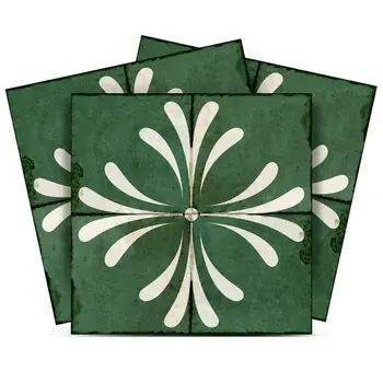 7" x 7" Green Vinyl Arabesque Peel And Stick Removable Tiles