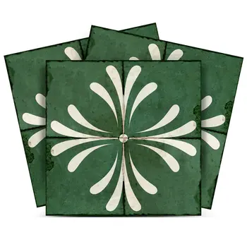 12" x 12" Green Vinyl Arabesque Peel And Stick Removable Tiles