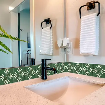 12" x 12" Green Vinyl Arabesque Peel And Stick Removable Tiles