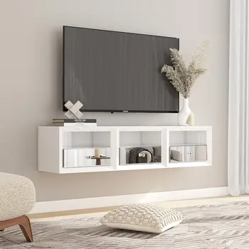 13" White Wood And Mirrored Glass One Drawer Floating Nightstand