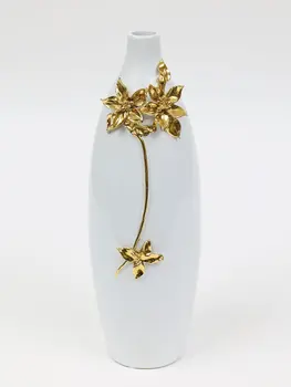 18" Gold Floral Oval Ceramic Table Vase With Sculptural Details
