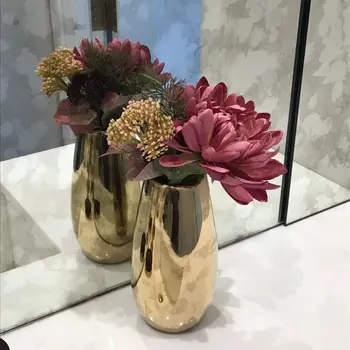7" Gold Oval Ceramic Table Vase